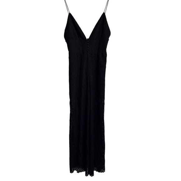 Alice + Olivia Long Maxi Jumpsuit Womens Size 12 Black Embroidered Eyelet Back - Picture 3 of 10